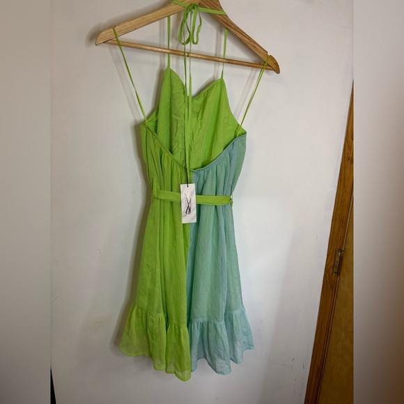 NWT Strut and Bolt Lime Aqua Tiered Chiffon Mini Dress - Picture 9 of 11